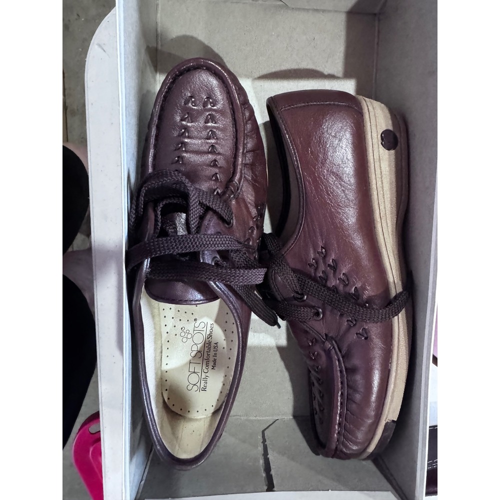 Softspots Bonnie Brown Leather Lace Up Loafers Shoes 6.5 W 32135